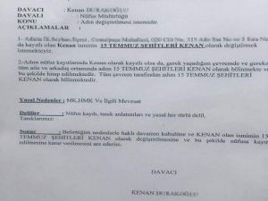 ''15 Temmuz Şehitleri Kenan'' iddiası boş çıktı